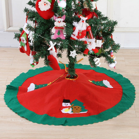 Covoraș Pentru Bradul De Crăciun, Fustă Decorativă Cu Buclă De Fixare, Lână Premium, Model Tradițional, Roșu și Verde, 90 cm