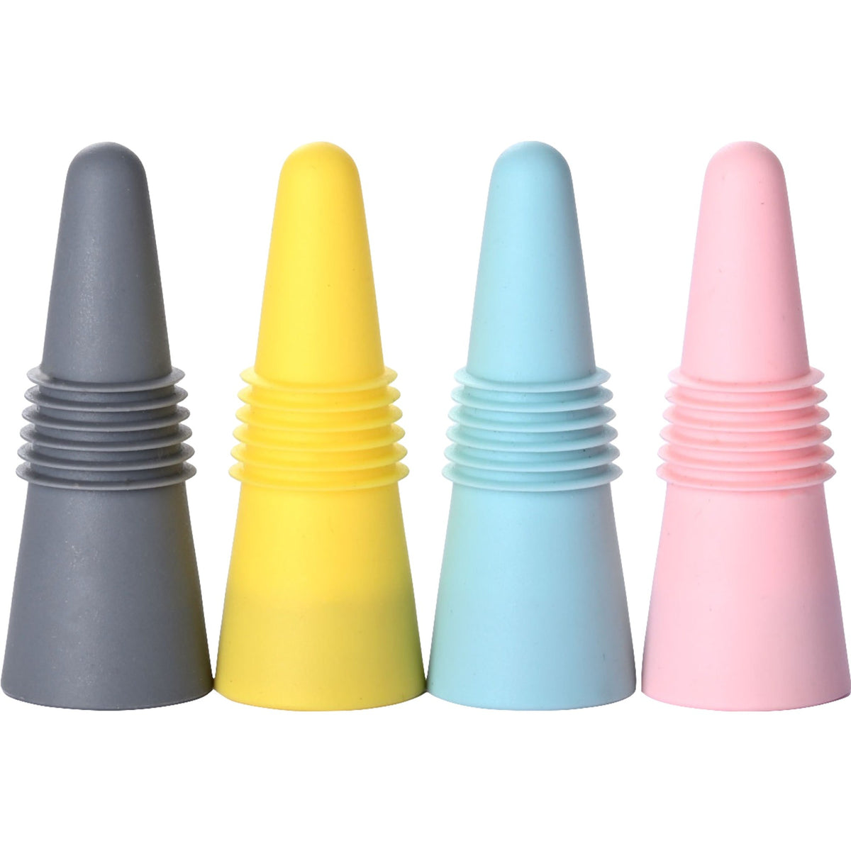 Set 4 Dopuri pentru Sticle de Vin si Bauturi, Inchidere Etansa Anti-Oxidare, Silicon Flexibil Reutilizabil, Multicolor