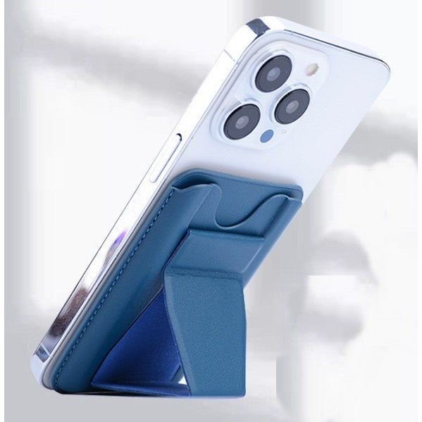 Portofel MagSafe Magnetic pentru Carduri cu Suport Telefon Integrat, Piele Ecologica, Albastru