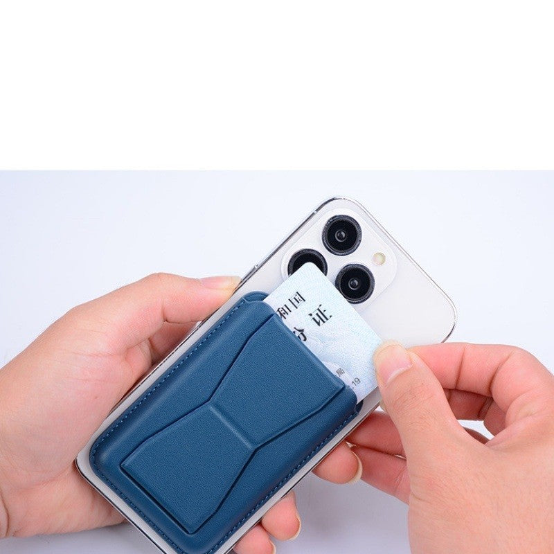 Portofel MagSafe Magnetic pentru Carduri cu Suport Telefon Integrat, Piele Ecologica, Albastru