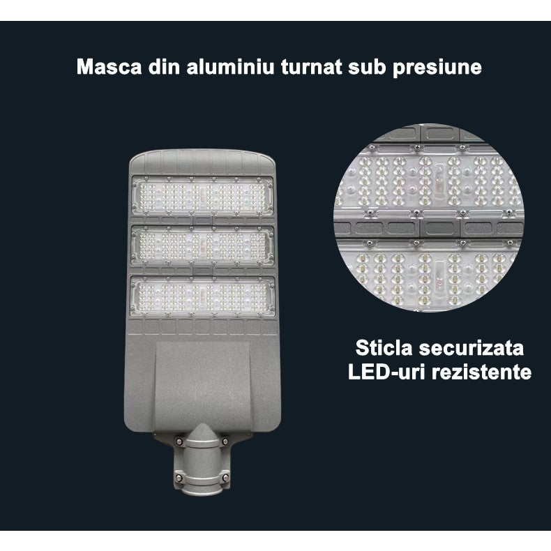 Lampa Solara Stradala 500W cu 510 LED SMD, Senzor de Lumina si Telecomanda, Protectie IP65, Flux Luminos 5000 lm, Autonomie 12-16 Ore, Panou Solar 53W, Material ABS, 91.6 x 36.5 cm, Gri