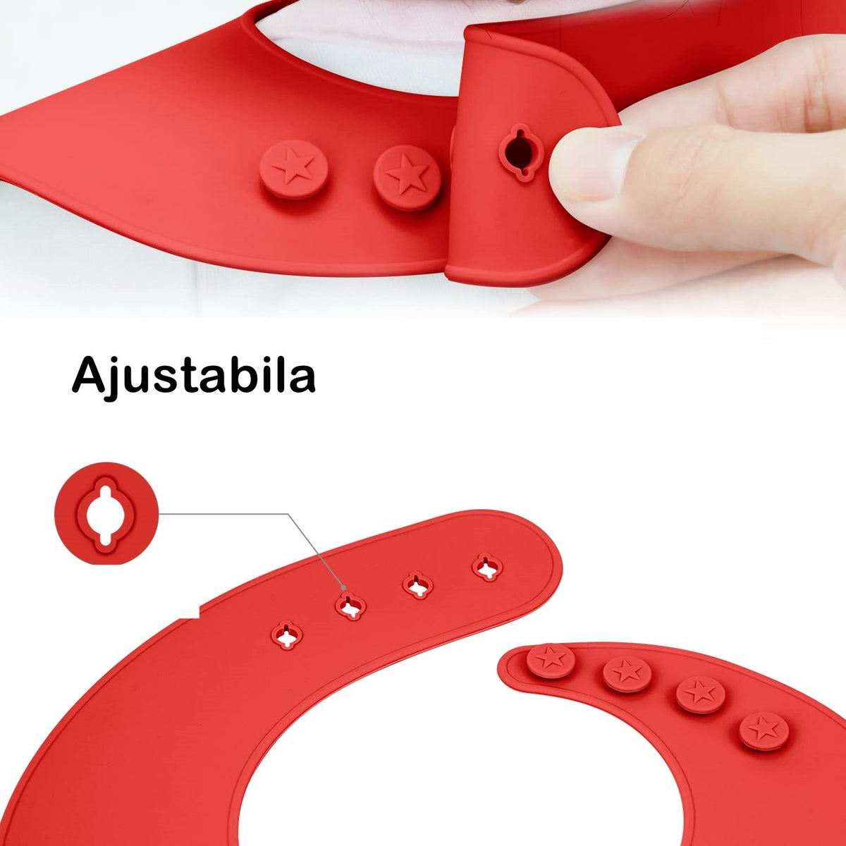 Set Diversificare Bebelusi din Silicon Alimentar, Farfurie si Bol cu Ventuza Antiderapanta, Baveta Reglabila, Tacamuri Incluse, Fara BPA, 5 Piese, Rosu