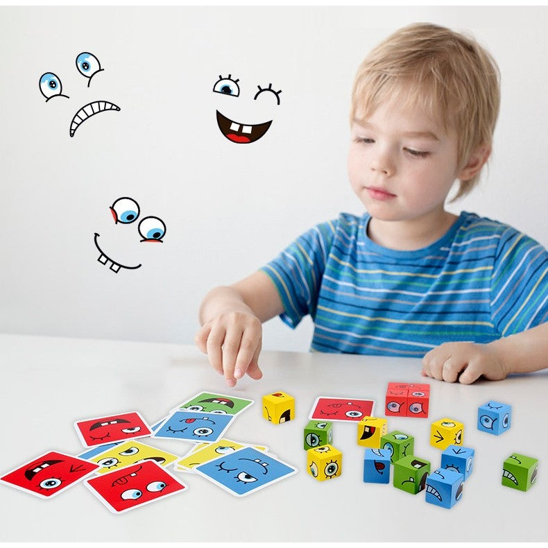 Jucarie pentru copii montessori Berbis, cub din lemn, asamblare fete, 64 de carti distractive, pentru baieti si fete, varsta +3 ani, educativ, multicolor