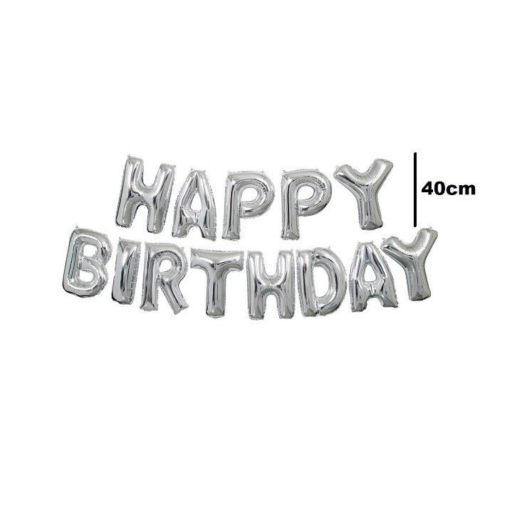 Set Baloane Folie Happy Birthday, Decoratiuni Petrecere Aniversara, Litere 40 cm, Argintiu, 13 Piese