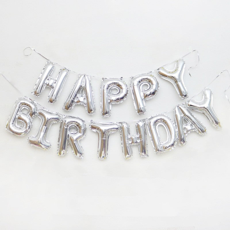 Set Baloane Folie Happy Birthday, Decoratiuni Petrecere Aniversara, Litere 40 cm, Argintiu, 13 Piese