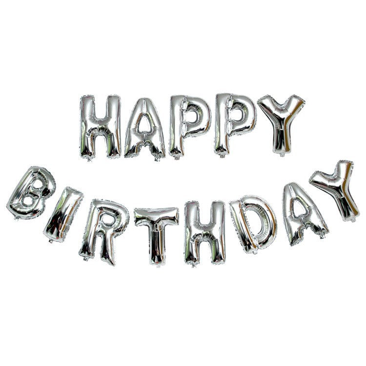 Set Baloane Folie Happy Birthday, Decoratiuni Petrecere Aniversara, Litere 40 cm, Argintiu, 13 Piese