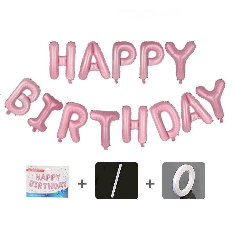 Set Baloane Folie Happy Birthday, Decoratiuni Petrecere Aniversara, Litere Metalizate, Roz Deschis, 40 cm