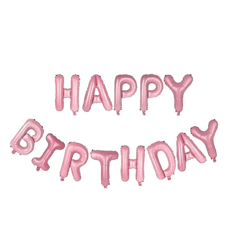 Set Baloane Folie Happy Birthday, Decoratiuni Petrecere Aniversara, Litere Metalizate, Roz Deschis, 40 cm