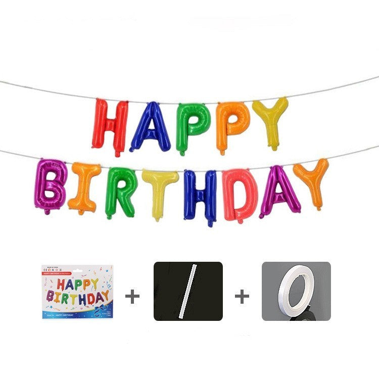 Set Baloane Aniversare Happy Birthday, Litere din Folie Metalizata pentru Petrecere, Umflare Aer sau Heliu, Include Pai, 40 cm, Multicolor