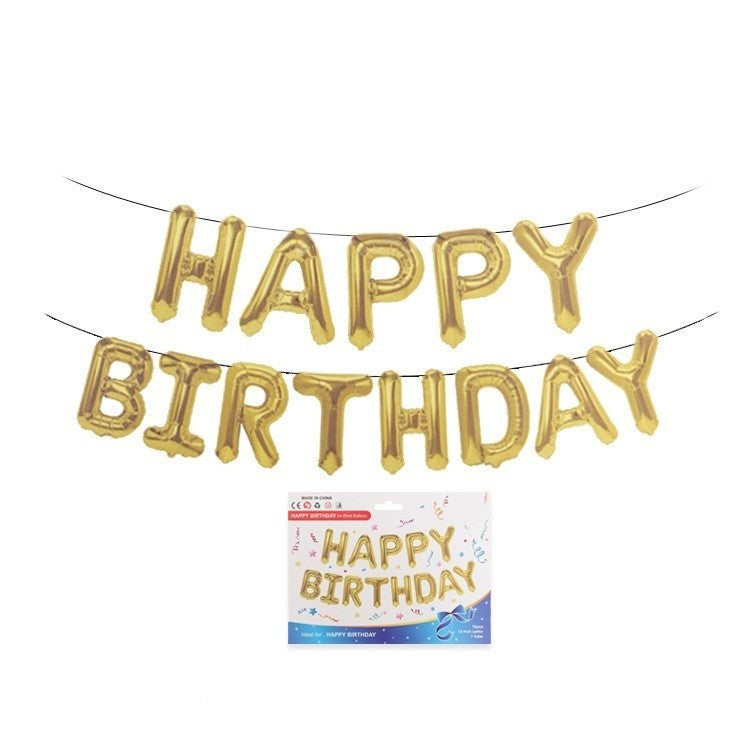 Set Baloane Litere Happy Birthday, Decoratiuni Petrecere Aniversara, Material Folie de Aluminiu, Dimensiune 40 cm, Culoare Auriu