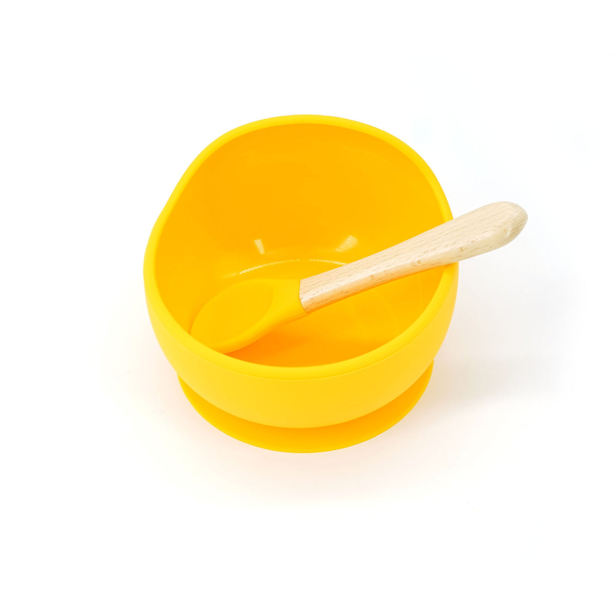 Set Diversificare Bebelusi, Bol cu Ventuza Puternica si Lingurita, Silicon Alimentar Fara BPA, Rezistent la Microunde, 2 Piese, Galben