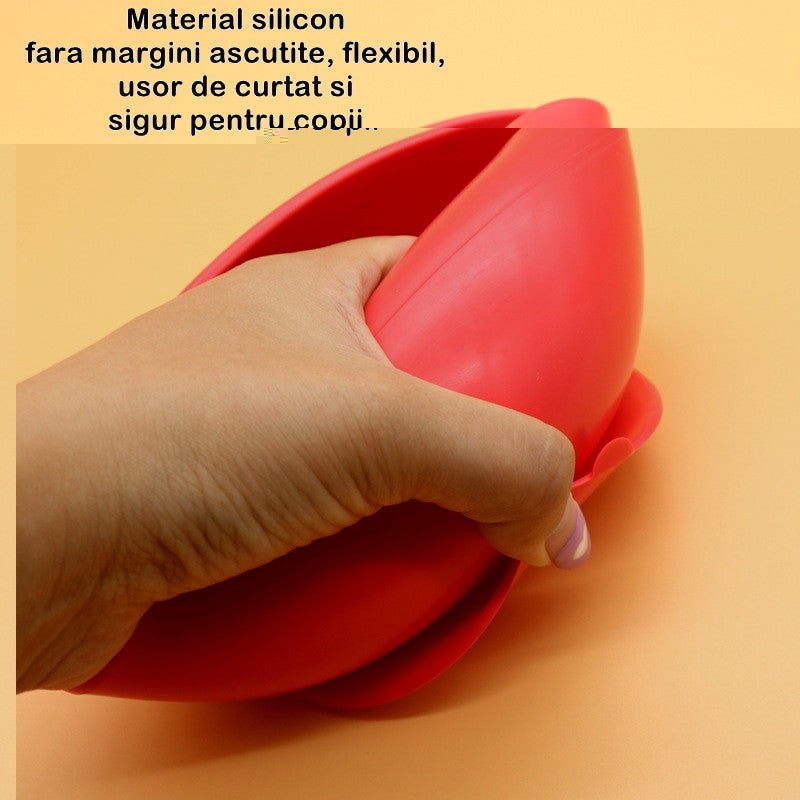 Set Diversificare Bebelusi, Bol cu Ventuza Puternica si Lingurita, Silicon Alimentar Fara BPA si Lemn, Termorezistent, 2 Piese, Rosu