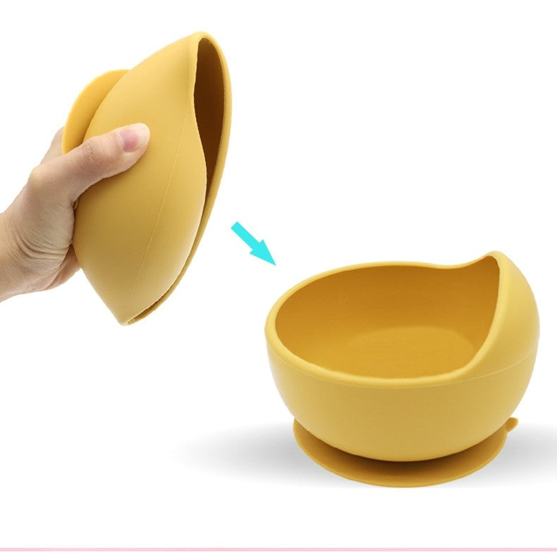 Set Diversificare Bebelusi si Copii, 5 Piese din Silicon Alimentar cu Ventuza Antiderapanta, Farfurie Compartimentata, Bol, Baveta si Tacamuri, Galben
