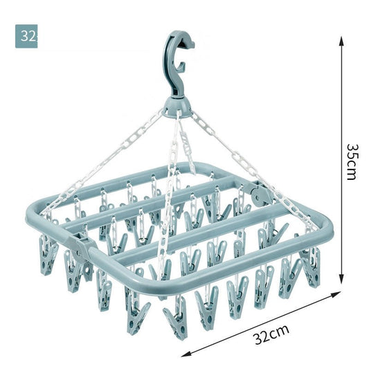 Uscator de Rufe Tip Carusel, Suport Pliabil cu 32 de Cleme, Rotire 360 Grade si Sistem Rezistent la Vant, Plastic, 32x32 cm, Albastru