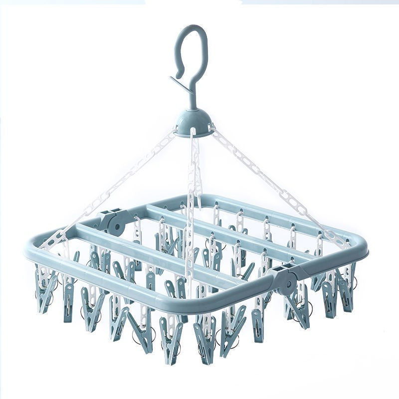 Uscator de Rufe Tip Carusel, Suport Pliabil cu 32 de Cleme, Rotire 360 Grade si Sistem Rezistent la Vant, Plastic, 32x32 cm, Albastru