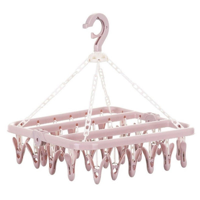 Uscator de Rufe Tip Carusel, Suport cu 32 de Cleme si Agatatoare Rezistenta la Vant, Design Pliabil cu Rotire 360 Grade, Plastic Durabil, 32x32 cm, Roz