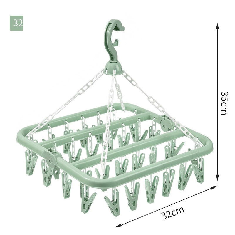 Uscator de Rufe Tip Carusel, Suport cu 32 de Cleme si Carlig Rezistent la Vant, Design Pliabil cu Rotire 360 Grade, Plastic Durabil, 32x32 cm, Verde