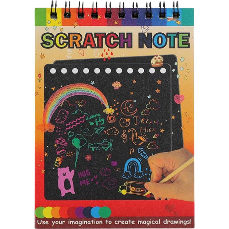 Caiet Fise Razuibile DIY Magic Scratch, Set Desen Creativ cu Efect Curcubeu, Include Creion Lemn, 12 File Carton, 14 x 10 cm, Galben