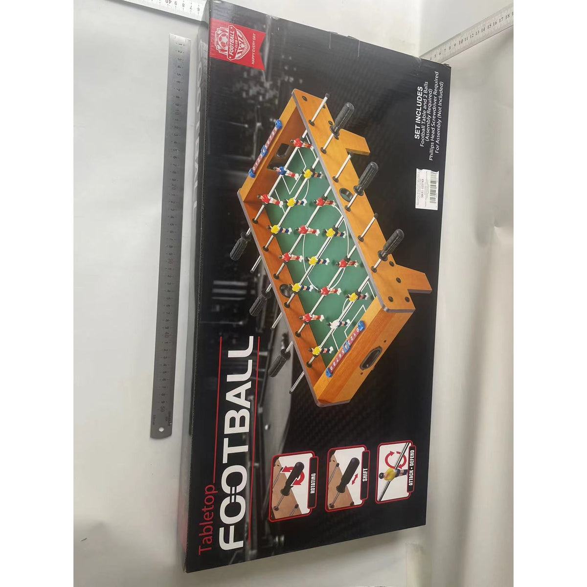 Masa de Fotbal cu Picioare, Joc Foosball pentru Copii si Adulti, 18 Jucatori, 6 Manere Antiderapante, Tabela de Scor, Lemn si Metal, 69 x 36.5 x 23 cm