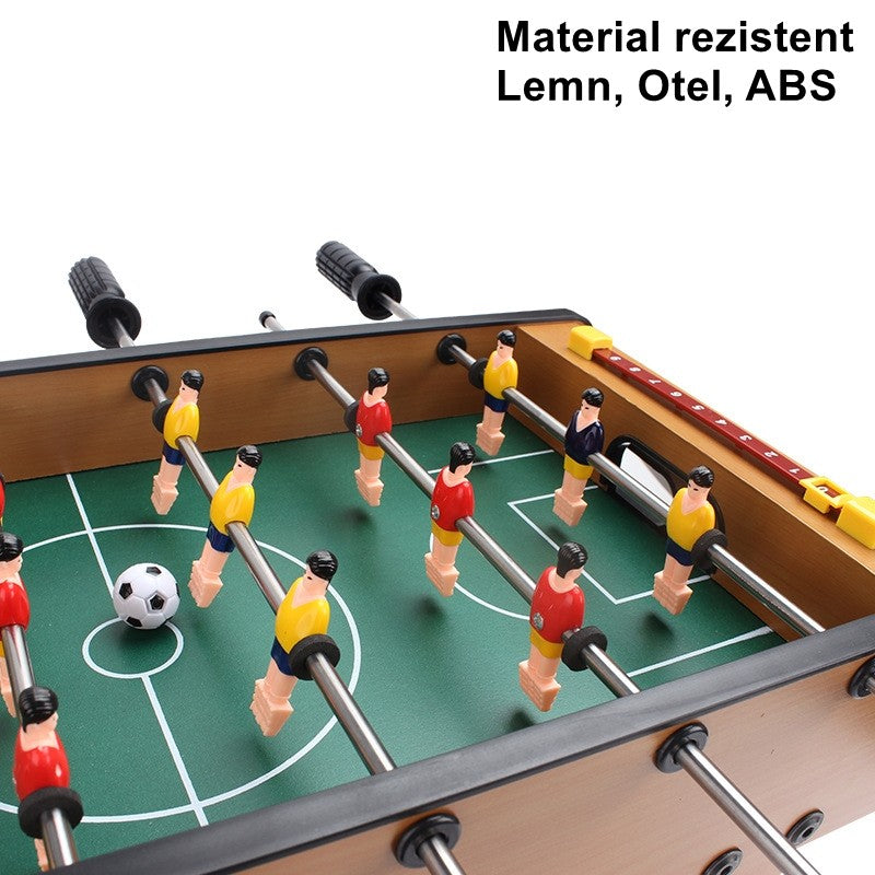 Masa de Fotbal pentru Copii si Adulti, Joc Fotbal de Masa cu 18 Jucatori si 6 Manere, Structura din Lemn, Metal si ABS, Tablou Scor inclus, 50 x 25 x 18 cm