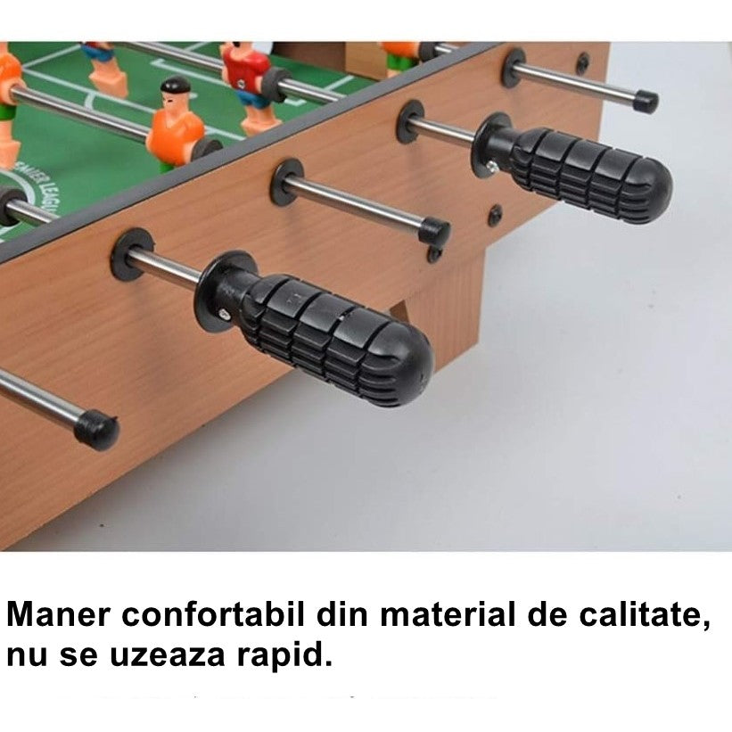 Masa de Fotbal pentru Copii si Adulti, Joc Fotbal de Masa cu 18 Jucatori si 6 Manere, Structura din Lemn, Metal si ABS, Tablou Scor inclus, 50 x 25 x 18 cm