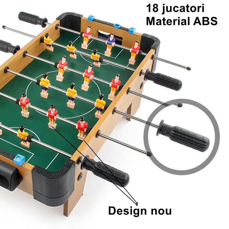 Masa de Fotbal pentru Copii si Adulti, Joc Tabletop cu 18 Jucatori si 6 Manere, Structura din Lemn si Metal, Contor Scor Inclus, 2 Mingi, 51 x 44 x 17.5 cm
