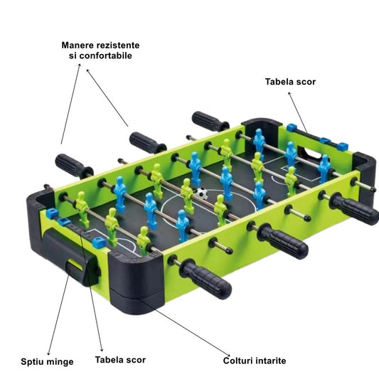 Masa de Fotbal cu 18 Jucatori, 6 Manere Ergonomice si Tablou Scor, Structura Metal si ABS, pentru Copii si Adulti, 70 x 59 x 64 cm, Multicolor, Verde