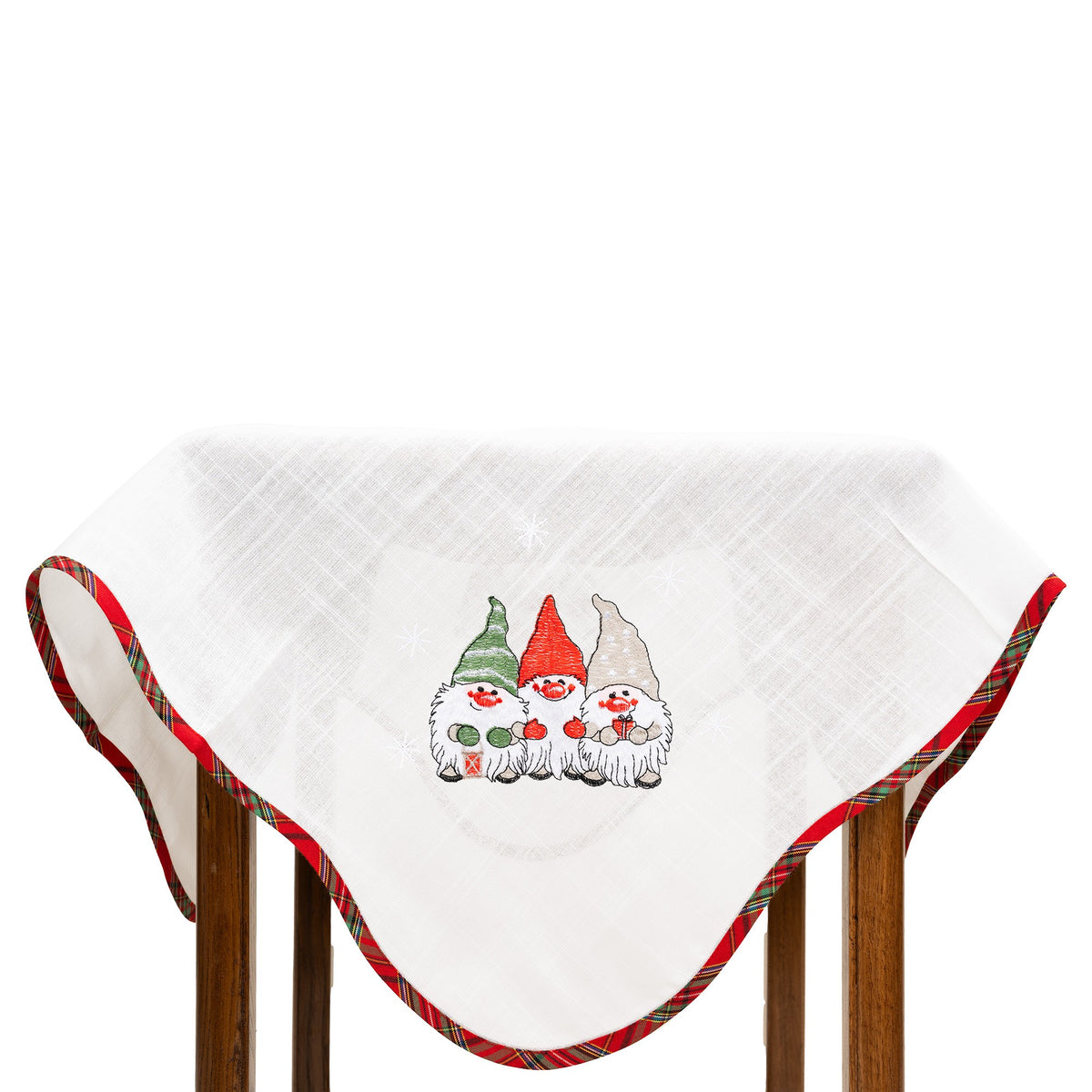 Fata de Masa Festiva, Model Brodat Trei Pitici Disney, Forma Patrata, Material Textil Rezistent, 85 x 85 cm, Alb