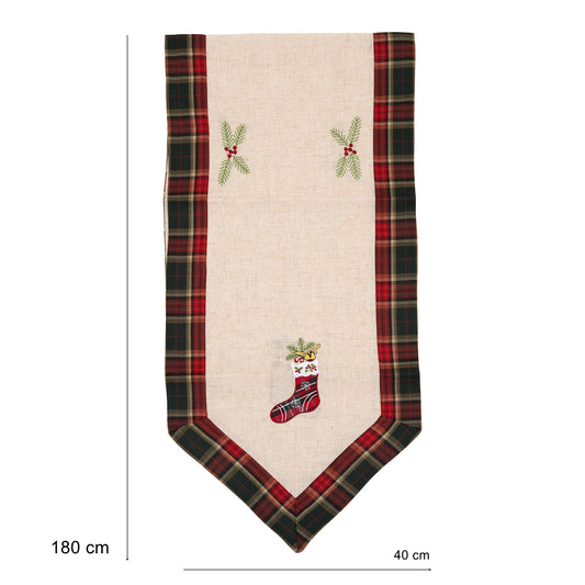 Față de Masă Decorativă pentru Crăciun, Traversă Masă cu Motive Ghetuțe, Material Brodat Elegant, Crem, 180 x 40 cm