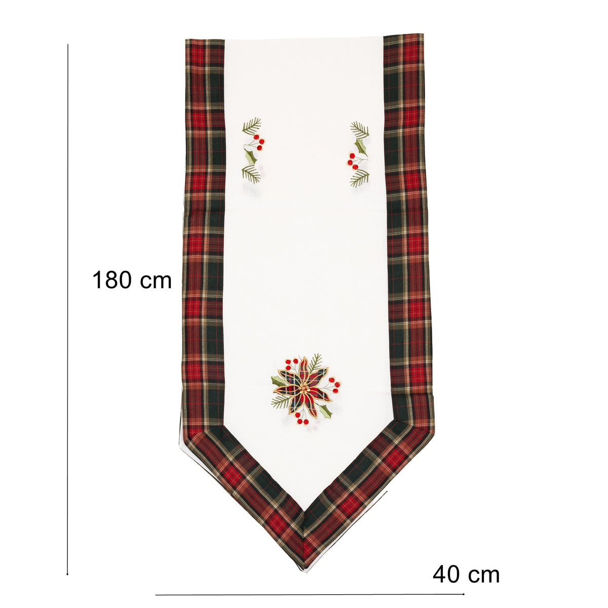 Fata de Masa Craciun, Traverse de Masa cu Motive Florale Festive, Material In Brodat, Dreptunghiulara, Crem, 180 x 40 cm