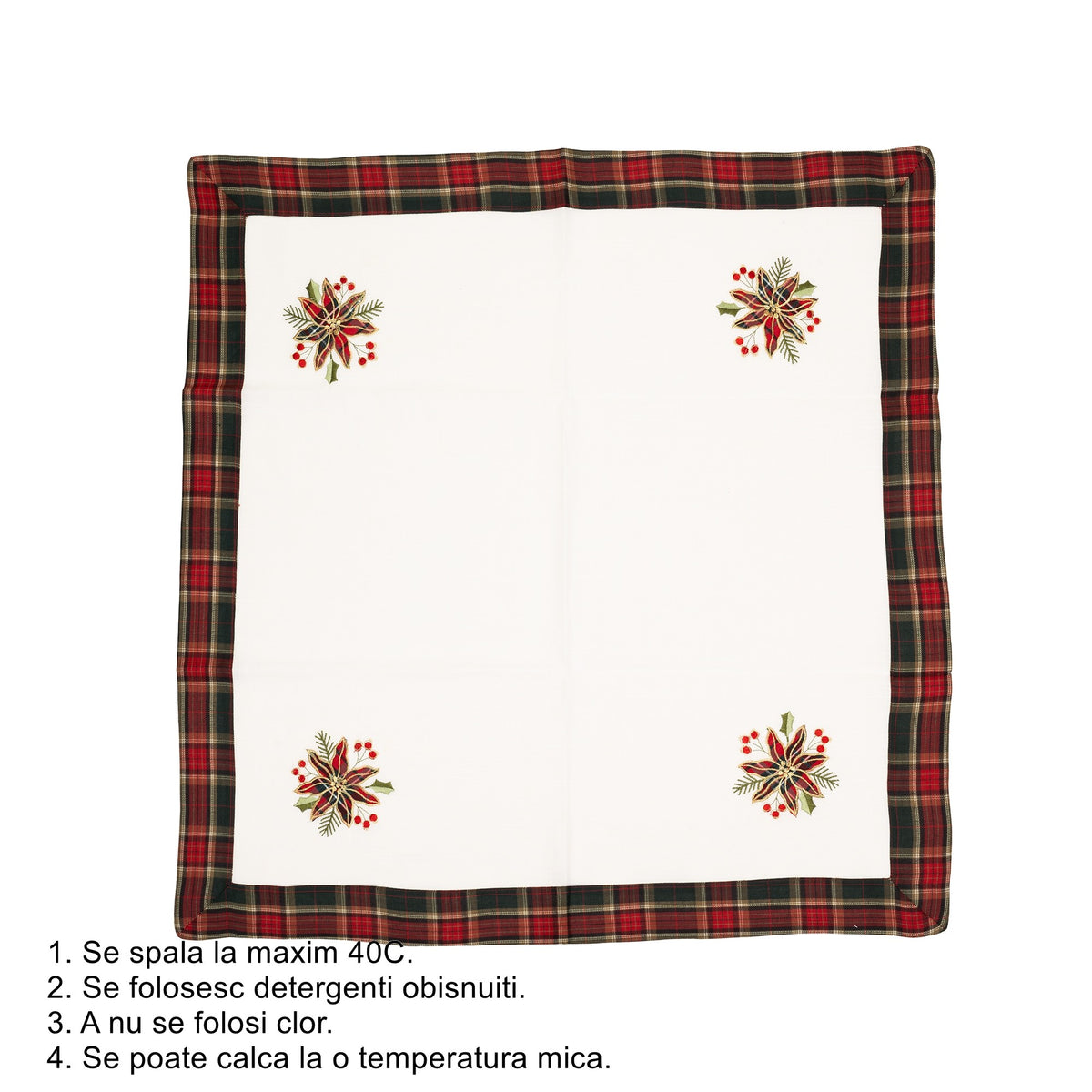 Fata de Masa Craciun, Material In Brodat cu Motive Florale Festive, Design Elegant de Iarna, Textil, 85 x 85 cm, Alb