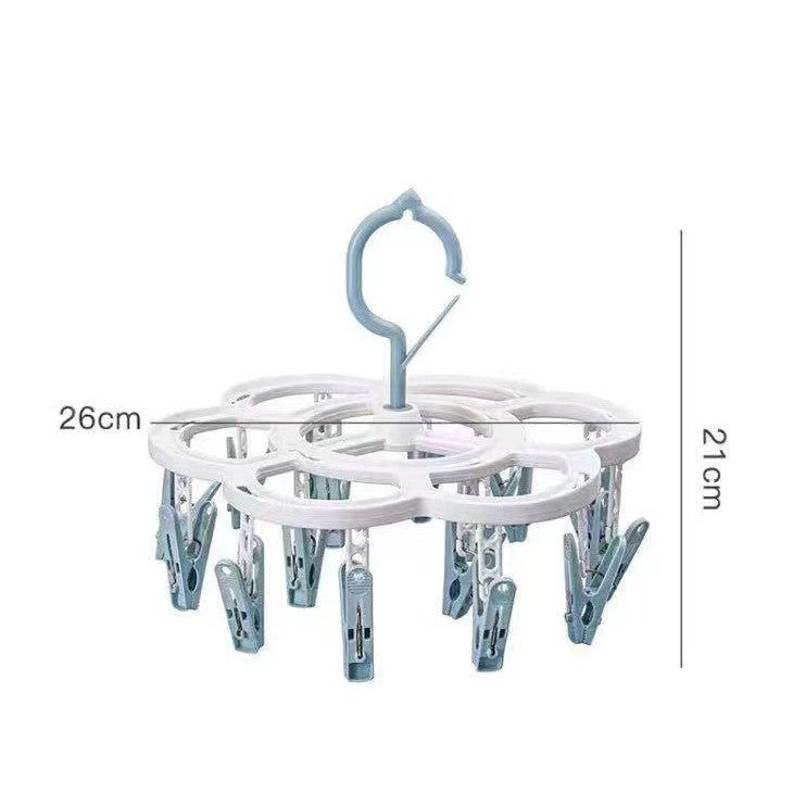 Uscator de Rufe Suspendat cu 16 Carlige, Sistem Rotativ 360 Grade, Suport Multifunctional pentru Sosete si Lenjerie, Material Plastic, 26 x 21 cm, Albastru/Roz
