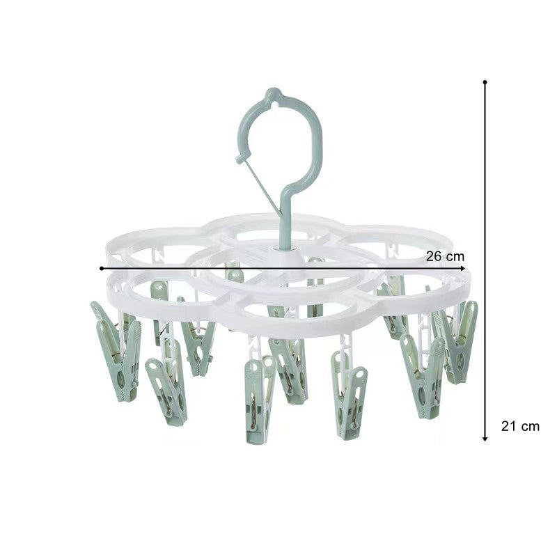 Uscator de Rufe Suspendat cu 16 Carlige, Sistem Rotativ 360 Grade, Suport Multifunctional pentru Sosete si Lenjerie, Material Plastic, 26 x 21 cm, Verde