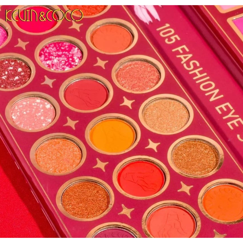 Kevin&Coco Paleta Machiaj Profesionala cu 105 Culori, Kit Complet pentru Ochi si Fata, Design Pliabil, Include Blush, Conturing si Iluminator, Pudra Compacta, Multicolor, 18.7 x 17.3 x 2.6 cm