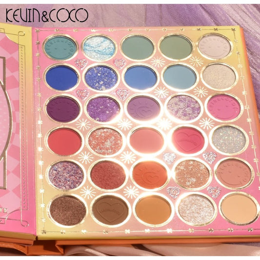 Kevin&Coco Paleta de Farduri Profesionala cu 72 Culori, Design Stil Carte pe 3 Straturi, Pudra Compacta Inclusa, Fara Sulfati, Multicolor, 14 x 14 cm, 80 g