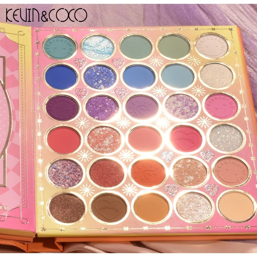 Kevin&Coco Paleta de Farduri Profesionala cu 72 Culori, Design Stil Carte pe 3 Straturi, Pudra Compacta Inclusa, Fara Sulfati, Multicolor, 14 x 14 cm, 80 g