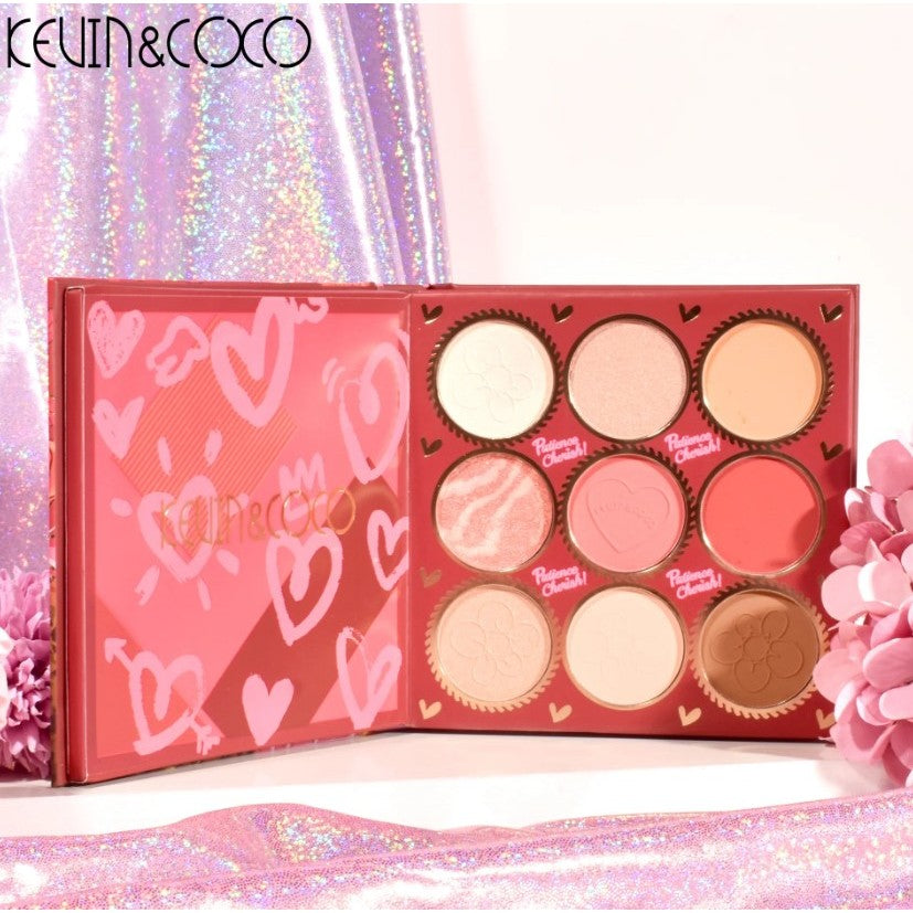 Kevin&Coco Paleta de Farduri pentru Machiaj, 59 Culori cu Iluminator si Blush, Design Stil Carte cu 3 Straturi, Pudra Compacta, 14.2 x 14.2 cm, 80 g, Multicolor