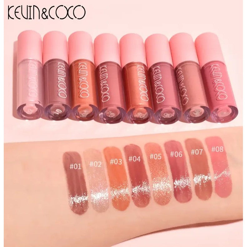 Set 8 Lip Gloss, Luciu de Buze Hidratant cu Finish Glossy, Nuanțe Rose și Nude, Cutie Dreptunghiulară pentru Transport, 181.5 g, Multicolor