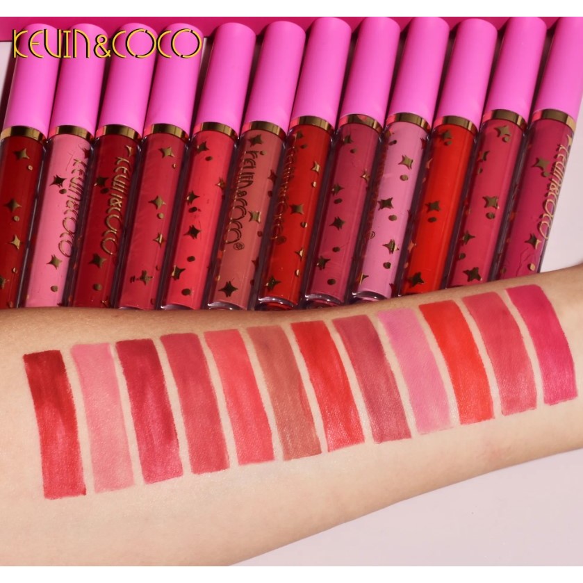 Kevin&Coco Set 12 Gloss de Buze Hidratant, Luciu de Buze cu Nuante Rosu, Roz si Nude, Cutie Eleganta pentru Cadou, Multicolor, 200 g