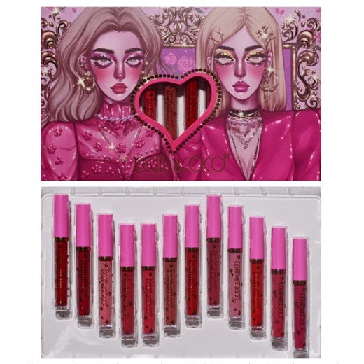Kevin&Coco Set 12 Gloss de Buze Hidratant, Luciu de Buze cu Nuante Rosu, Roz si Nude, Cutie Eleganta pentru Cadou, Multicolor, 200 g