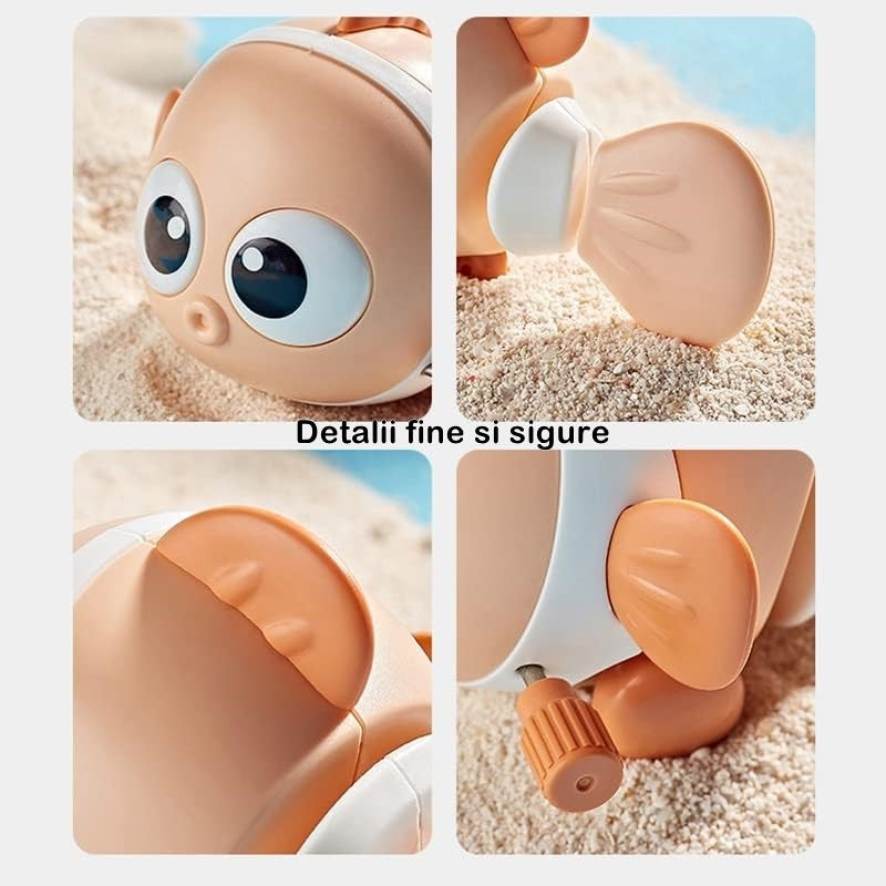 Jucărie Mecanică Pestișor, Cu Cheiță Pentru Dezvoltarea Motorie, Plastic, 11 x 9 x 7.5 cm, Portocaliu