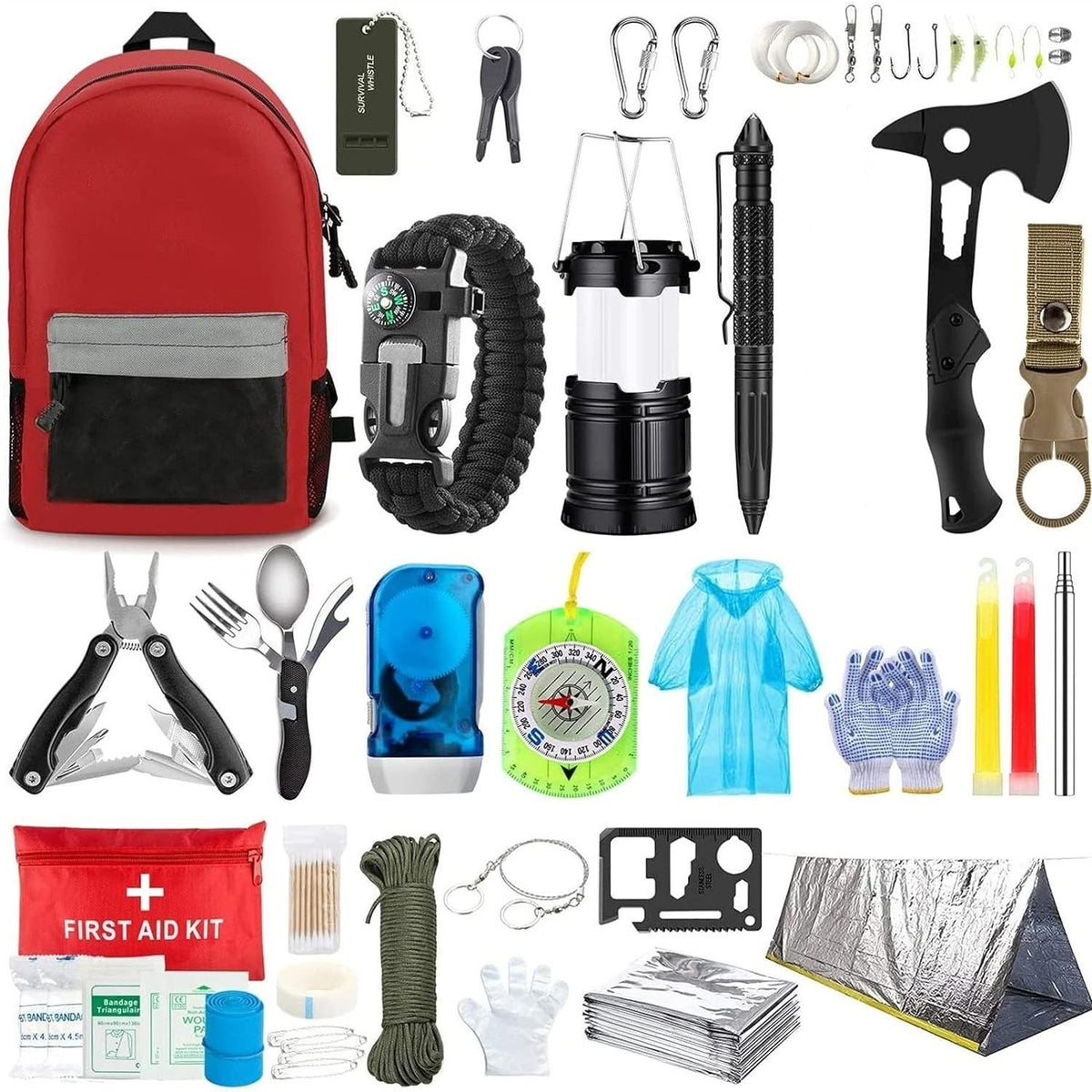 Kit Supravietuire Multifunctional, Trusa Prim-Ajutor si Instrumente Profesionale Outdoor, Camping si Drumetii, Carcasa cu Agatatoare Ghiozdan, Gri