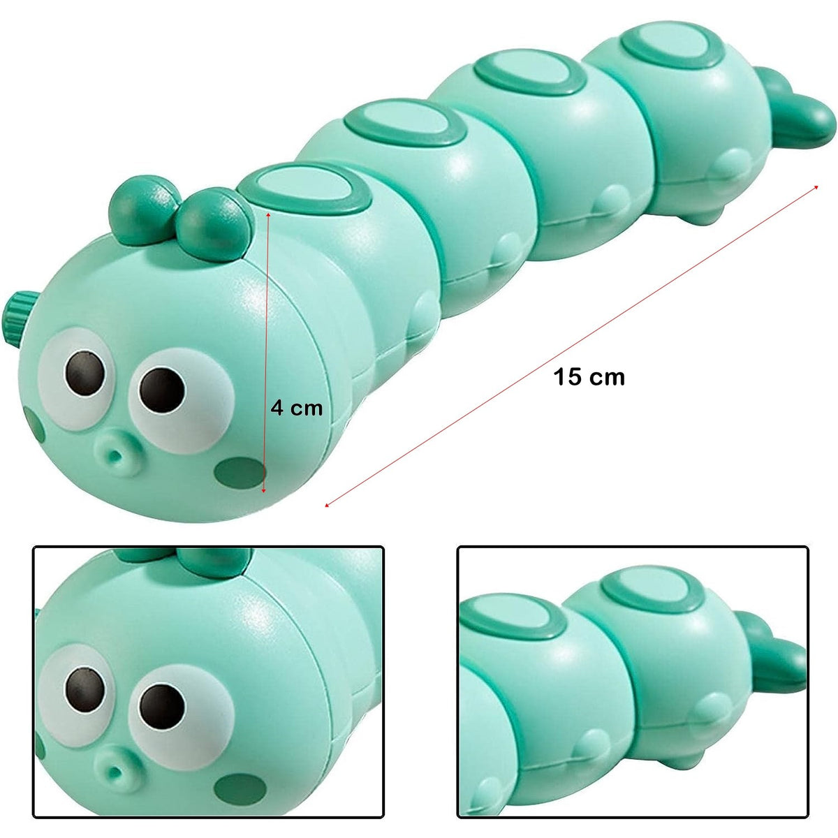 Jucarie Mecanica Omidă, Cu Cheiță Pentru Dezvoltare Motorie, Plastic, 15 x 4 cm, Verde