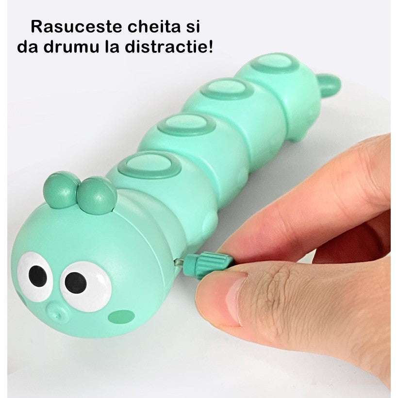 Jucarie Mecanica Omidă, Cu Cheiță Pentru Dezvoltare Motorie, Plastic, 15 x 4 cm, Verde