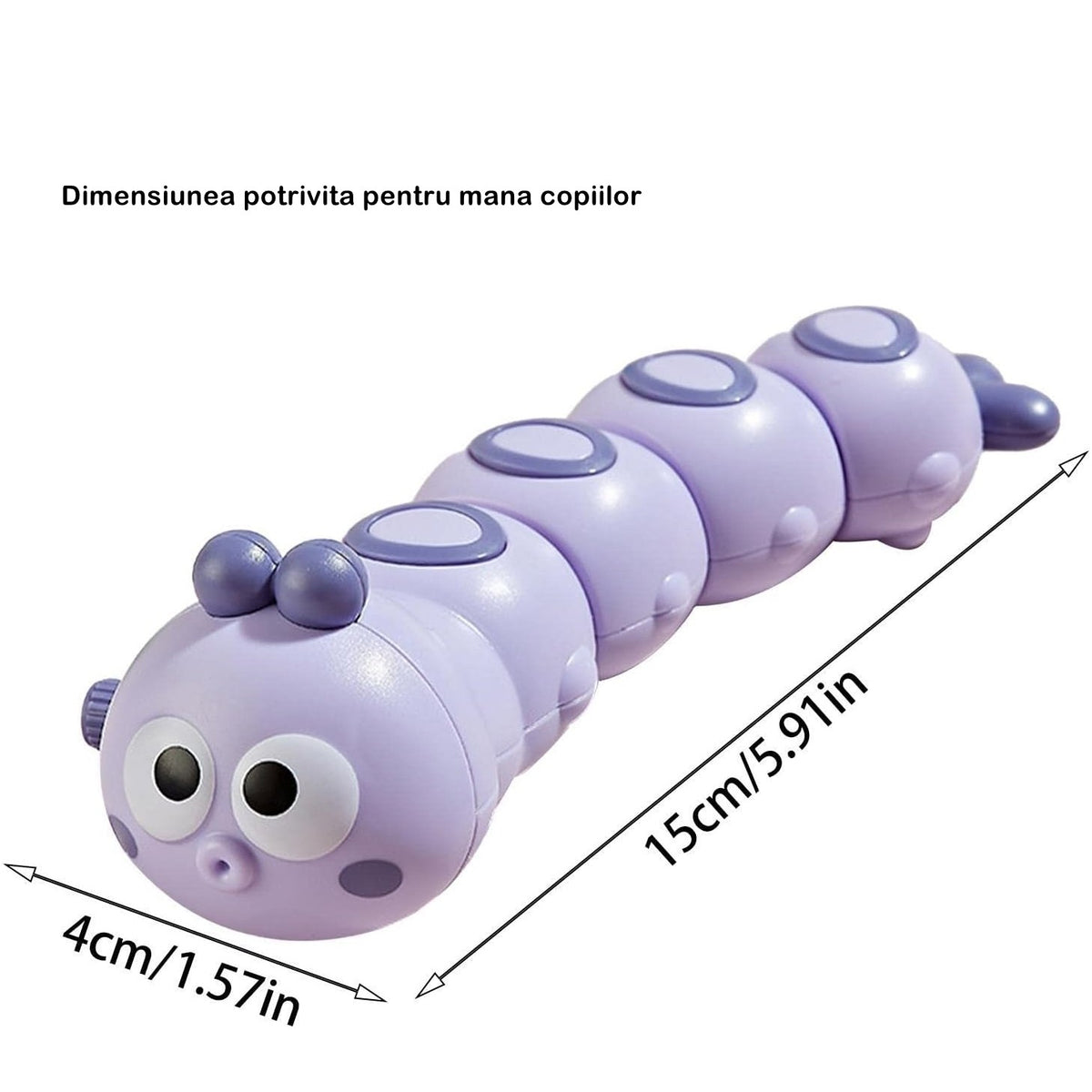 Jucarie Mecanica Omidă, Cu Cheiță Pentru Dezvoltarea Abilităților Motorii, Plastic, 15 x 4 cm, Mov
