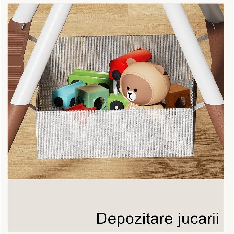 Scaun de Masa pentru Bebelusi si Copii, Telescopic si Pliabil, Roti cu Blocare, Masuta si Suport Picioare Reglabile, Husa Piele Ecologica, Centura 5 Puncte, Cos Depozitare, 97 x 73 x 65 cm, Roz