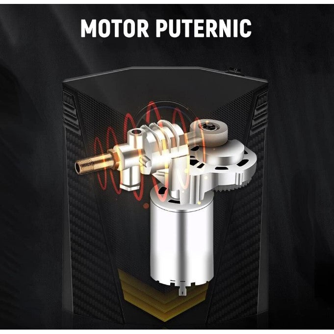 Compresor Auto Portabil cu Afisaj Electronic si Lanterna LED, Pompa Electrica 120W, 35L/min, Presiune Maxima 10.3 Bar, Alimentare DC 12V, Cablu 3m, Negru