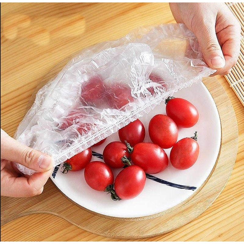 Set 100 Folii Protectie Elastice pentru Alimente si Boluri, Capace Universale Reutilizabile, Plastic Transparent, Diametru 12-40 cm, 100 Bucati