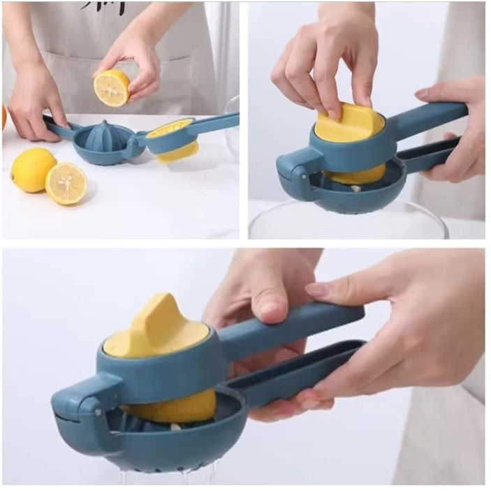 Storcator Manual Citrice, Presa Manuala cu Actiune Dubla pentru Lamai si Portocale, Plastic ABS Rezistent, 8x10x22 cm, Albastru