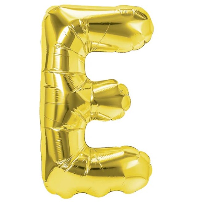 Balon Folie Metalizata Litera E, Umflare Heliu sau Aer, Decoratiuni Petrecere cu Pai Inclus, Aluminiu, 40 cm, Auriu